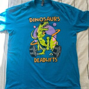 Raskol apparel fitted Tee dinosaurs and deadlifts